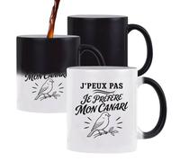 Planetee Mug Magique J’peux pas je préfère mon Canari | Tasse Thermosensible, le Motif Apparaît à la Chaleur | Céramique 300 ml Recto Verso | Cadeau Collègue Anniversaire Noël