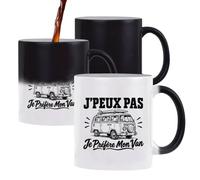 Planetee Mug Magique J’peux pas je préfère mon Van | Tasse Thermosensible, le Motif Apparaît à la Chaleur | Céramique 300 ml Recto Verso | Cadeau Vanlifer Collègue Anniversaire Noël
