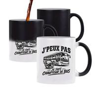 Planetee Mug Magique J’peux pas je suis Chauffeur de bus | Tasse Thermosensible, le Motif Apparaît à la Chaleur | Céramique 300 ml Recto Verso | Cadeau Collègue Anniversaire Noël