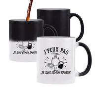 Planetee Mug Magique J’peux pas je suis Coach sportif | Tasse Thermosensible, le Motif Apparaît à la Chaleur | Céramique 300 ml Recto Verso | Cadeau Collègue Anniversaire Noël