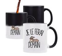 Planetee Mug Magique Je le ferai demain | Bouquetin | Tasse Thermosensible, le Motif Apparaît à la Chaleur | Céramique 300 ml Recto Verso | Cadeau Collègue Anniversaire Noël | Humour Flemme Paresseux