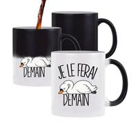 Planetee Mug Magique Je le ferai demain | Cygne | Tasse Thermosensible, le Motif Apparaît à la Chaleur | Céramique 300 ml Recto Verso | Cadeau Collègue Anniversaire Noël | Humour Flemme Paresseux