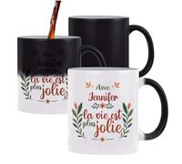 Planetee Mug magique Jennifer la vie est plus jolie | Tasse Changement de couleur Cadeau Fête des Mères Anniversaire Soeur Noël Tata Marraine