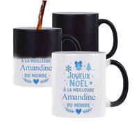 Planetee Mug Magique Joyeux noël à la meilleure Amandine - Tasse qui change de couleur - Secret santa Cadeau Noël Humour Insolite Collègue