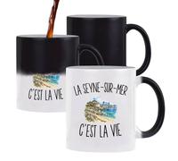 Planetee Mug Magique La Seyne-sur-Mer c’est la vie | Tasse Thermosensible, le Motif Apparaît à la Chaleur | Céramique 300 ml Recto Verso | Cadeau Seynois Seynoise Collègue Anniversaire Noël