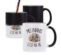 Planetee Mug Magique Mes enfants c'est ma vie | Tasse Thermosensible, le Motif Apparaît à la Chaleur | Céramique 300 ml Recto Verso | Cadeau Parent Collègue Anniversaire Noël