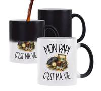 Planetee Mug Magique Mon papi c'est ma vie | Tasse Thermosensible, le Motif Apparaît à la Chaleur | Céramique 300 ml Recto Verso | Cadeau Grand-père Collègue Anniversaire Noël