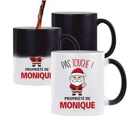 Planetee Mug Magique Monique Pas Touche Père Noël - Tasse Originale Qui Change de Couleur - Secret santa Cadeau Noël Humour Insolite Collègue