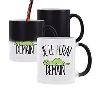 Planetee Mug magique thermoréactif Diplodocus Je le ferai demain thermoréactive changement couleur chaleur idée cadeau anniversaire Noël homme femme