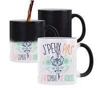 Planetee Mug magique thermoréactif J'peux pas Combat de robots tasse change couleur chaleur humour idée cadeau anniversaire Noël homme femme