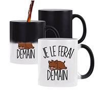 Planetee Mug magique thermoréactif Phacochère Je le ferai demain thermoréactive changement couleur chaleur idée cadeau anniversaire Noël homme femme