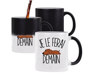 Planetee Mug magique thermoréactif Teckel Je le ferai demain thermoréactive changement couleur chaleur idée cadeau anniversaire Noël homme femme