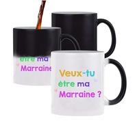 Planetee Mug magique Veux-tu être ma Marraine | Tasse qui change de couleur Originale Surprise Cadeau Annonce Grossesse naissance, demande marraine Baptême Cérémonie laïque Filleul Filleule
