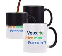 Planetee Mug magique Veux-tu être mon Parrain | Mug qui change de couleur Originale Surprise Cadeau Annonce Grossesse naissance, demande marraine Baptême Cérémonie laïque Filleul Filleule