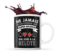 Planetee Mug Maman belote | Tasse drôle pour Mère joueuse de cartes | idée cadeau anniversaire Noël fête des Mères