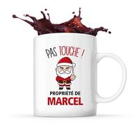 Planetee Mug Marcel Pas Touche Père Noël - Tasse Originale - Secret santa Cadeau Noël Humour Insolite Collègue
