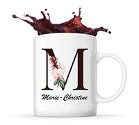 Planetee Mug Marie-Christine | Tasse prénom femme avec Lettre fleur | Idée cadeau pour anniversaire noël et fête des mères
