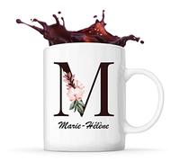 Planetee Mug Marie-Hélène | Tasse prénom femme avec Lettre fleur | Idée cadeau pour anniversaire noël et fête des mères