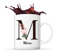 Planetee Mug Marie | Tasse prénom femme avec Lettre fleur | Idée cadeau pour anniversaire noël et fête des mères