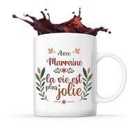 Planetee Mug Marraine la vie est plus jolie | Tasse Cadeau Fête des Mères Anniversaire Soeur Noël Tata Marraine