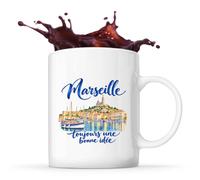 Planetee Mug Marseille, toujours une bonne idée | Tasse en Céramique 330 ml Recto Verso Passe au Lave-Vaisselle | Café Thé Bureau Maison | Cadeau Marseillais Marseillaise Collègue Anniversaire Noël