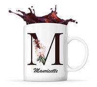 Planetee Mug Mauricette | Tasse prénom femme avec Lettre fleur | Idée cadeau pour anniversaire noël et fête des mères