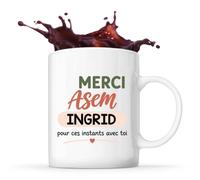 Planetee Mug Merci ASEM Ingrid pour ces instants avec toi | Cadeau Fin d'Année Scolaire ATSEM ASEM École Maternelle | Cadeau de Remerciement | Tasse Céramique 330 ml