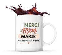 Planetee Mug Merci ATSEM Marie pour ces instants avec toi | Cadeau Fin d'Année Scolaire ATSEM ASEM École Maternelle | Cadeau de Remerciement | Tasse Céramique 330 ml