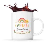 Planetee Mug Merci Gwendoline de m'avoir aidé à grandir | Cadeau Fin d'Année Scolaire Maîtresse Nounou ATSEM Assmat | Cadeau de Remerciement | Tasse Céramique 330 ml