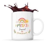 Planetee Mug Merci Ingrid de m'avoir aidé à grandir | Cadeau Fin d'Année Scolaire Maîtresse Nounou ATSEM Assmat | Cadeau de Remerciement | Tasse Céramique 330 ml