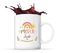 Planetee Mug Merci Jade de m'avoir aidé à grandir | Cadeau Fin d'Année Scolaire Maîtresse Nounou ATSEM Assmat | Cadeau de Remerciement | Tasse Céramique 330 ml