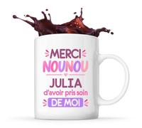 Planetee Mug Merci Nounou Julia d'avoir pris soin de moi | Cadeau Fin d'Année Scolaire Nounou Assmat Assistante Maternelle Crèche | Cadeau de Remerciement | Tasse Céramique 330 ml