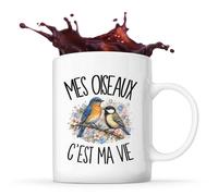 Planetee Mug Mes oiseaux c'est ma vie | Tasse en Céramique 330 ml Recto Verso Passe au Lave-Vaisselle | Café Thé Bureau Maison | Cadeau Passionné et Passionnée D'oiseaux Collègue Anniversaire Noël
