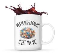 Planetee Mug Mes petits-enfants c'est ma vie | Tasse en Céramique 330 ml Recto Verso Passe au Lave-Vaisselle | Café Thé Bureau Maison | Cadeau Grand-père Grand-mère Collègue Anniversaire Noël