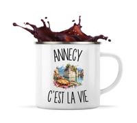 Planetee Mug Métal Émaillé Annecy c’est la vie | Tasse de Camping 300 ml Recto Verso Passe au Lave-Vaisselle | Randonnée Bivouac Bureau | Cadeau Annécien Annécienne Homme Femme Anniversaire