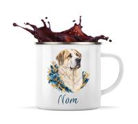 Planetee Mug Métal Émaillé Berger d'Asie Centrale : Aquarelle florale | Tasse de Camping 300 ml Recto Verso Passe au Lave-Vaisselle | Randonnée Bivouac Bureau