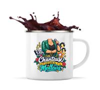 Planetee Mug Métal Émaillé Chanteuse C'est juste la Meilleure Métier | Tasse de Camping 300 ml Recto Verso Passe au Lave-Vaisselle | Randonnée Bivouac Bureau | Cadeau Homme Femme Anniversaire
