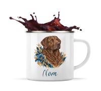 Planetee Mug Métal Émaillé Chesapeake Bay Retriever : Aquarelle florale | Tasse de Camping 300 ml Recto Verso Passe au Lave-Vaisselle | Randonnée Bivouac Bureau