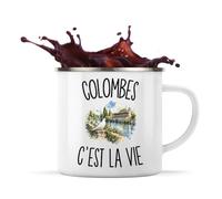 Planetee Mug Métal Émaillé Colombes c’est la vie | Tasse de Camping 300 ml Recto Verso Passe au Lave-Vaisselle | Randonnée Bivouac Bureau | Cadeau Colombien Colombienne Homme Femme Anniversaire