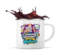 Planetee Mug Métal Émaillé Community Manager C'est juste la Meilleure Métier | Tasse de Camping 300 ml Recto Verso Passe au Lave-Vaisselle | Randonnée Bivouac Bureau | Cadeau Homme Femme Anniversaire