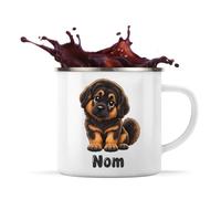 Planetee Mug Métal Émaillé Dogue du Tibet : Chibi | Tasse de Camping 300 ml Recto Verso Passe au Lave-Vaisselle | Randonnée Bivouac Bureau | Cadeau Propriétaire Chien Homme Femme Anniversaire
