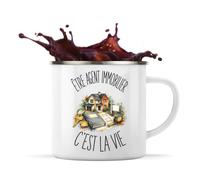 Planetee Mug Métal Émaillé Être Agent Immobilier C'est La Vie | Tasse Camping Randonnée 300 ml | Idée Cadeau Homme Femme Anniversaire Noël | Imprimée en Bretagne