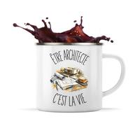 Planetee Mug Métal Émaillé Être Architecte C'est La Vie | Tasse Camping Randonnée 300 ml | Idée Cadeau Homme Femme Anniversaire Noël | Imprimée en Bretagne