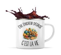 Planetee Mug Métal Émaillé Être éducateur spécialisé c'est la vie | Tasse de Camping 300 ml Recto Verso Passe au Lave-Vaisselle | Randonnée Bivouac Bureau