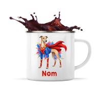 Planetee Mug Métal Émaillé Greyhound (Lévrier Anglais) : Super-héros | Tasse de Camping 300 ml Recto Verso Passe au Lave-Vaisselle | Randonnée Bivouac Bureau