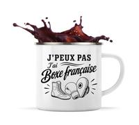 Planetee Mug Métal Émaillé J’peux pas j’ai Boxe française | boxe française | Tasse de Camping 300 ml Recto Verso Passe au Lave-Vaisselle | Randonnée Bivouac Bureau