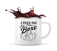 Planetee Mug Métal Émaillé J’peux pas j’ai Boxe | Tasse de Camping 300 ml Recto Verso Passe au Lave-Vaisselle | Randonnée Bivouac Bureau | Cadeau Boxeur Boxeuse Homme Femme Anniversaire