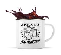 Planetee Mug Métal Émaillé J’peux pas j’ai Boxe thaï | Tasse de Camping 300 ml Recto Verso Passe au Lave-Vaisselle | Randonnée Bivouac Bureau | Cadeau Boxeur Boxeuse Homme Femme Anniversaire