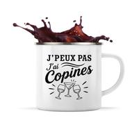 Planetee Mug Métal Émaillé J’peux pas j’ai Copines | Tasse de Camping 300 ml Recto Verso Passe au Lave-Vaisselle | Randonnée Bivouac Bureau | Cadeau Homme Femme Anniversaire