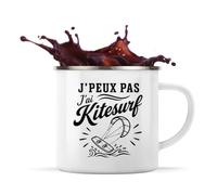 Planetee Mug Métal Émaillé J’peux pas j’ai Kitesurf | Tasse de Camping 300 ml Recto Verso Passe au Lave-Vaisselle | Randonnée Bivouac Bureau | Cadeau Kitesurfeur Kitesurfeuse Homme Femme Anniversaire